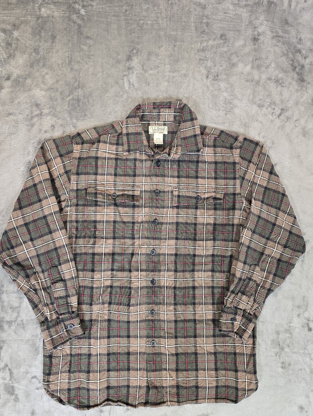 LL Bean Chamois Plaid Butron Up Shirt Size Medium Tall Brown